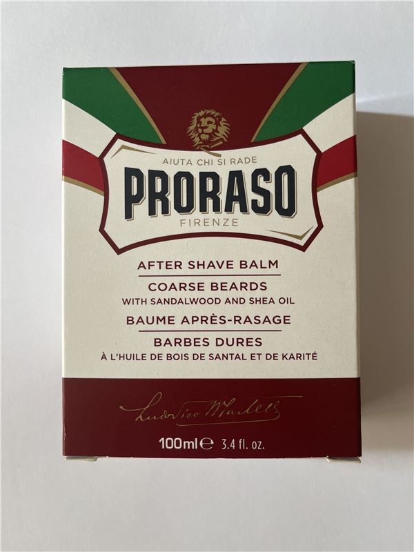Proraso After Shave Balm — qırmızı qutunun ön tərəfi
